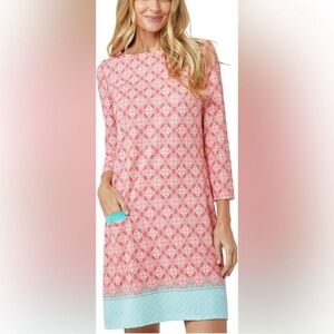 🩷💚NWT Cabana Life Coral Tides Long Sleeve Pool Beach Coverup Mini Dress L💚🩷